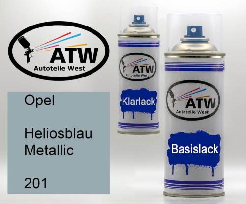 Opel, Heliosblau Metallic, 201: 400ml Sprühdose + 400ml Klarlack - Set, von ATW Autoteile West.